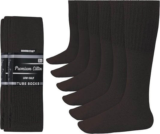 Diamond Star Men's 6 Pack Athletic Tube Socks Running Sports OVER THE CALF Full Cushioned Premium Soft Cotton Big and Tall
