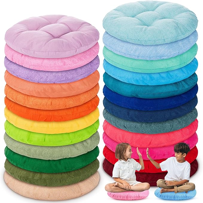Fumete 24 Pcs 16 Inch Round Floor Cushions for Kids and Toddlers, Flexible Seating Classroom Furniture Floor Pillow for Home, Daycare, Preschool, Yoga and Meditation (Vintage)