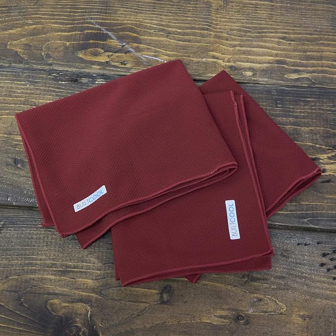 BUILTCOOL Adult Cooling Towel - Men & Women Chilly, Lightweight, Soft, Neck and Face Cooling Towel for Sport, Camping, Hunting, One Size, Pomegranate, 3 Pack