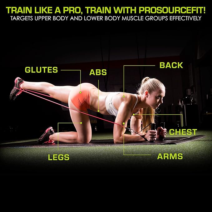 ProsourceFit Single Stackable Resistance Bands with Door Anchor and Exercise Guide, 8-12 LB, Heavy Duty Fitness Tube for Full-Body Exercises and Home Workouts, Red