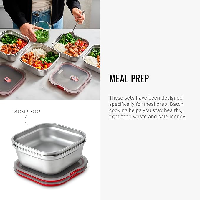 BLACK + BLUM Lunch Box - Meal Prep Containers Reusable for Picnic & Camping - Microwavable Stainless Steel Lunch Dinner Food Storage Box with Leak Proof Lid - Dishwasher Oven Safe - Small Square 37oz