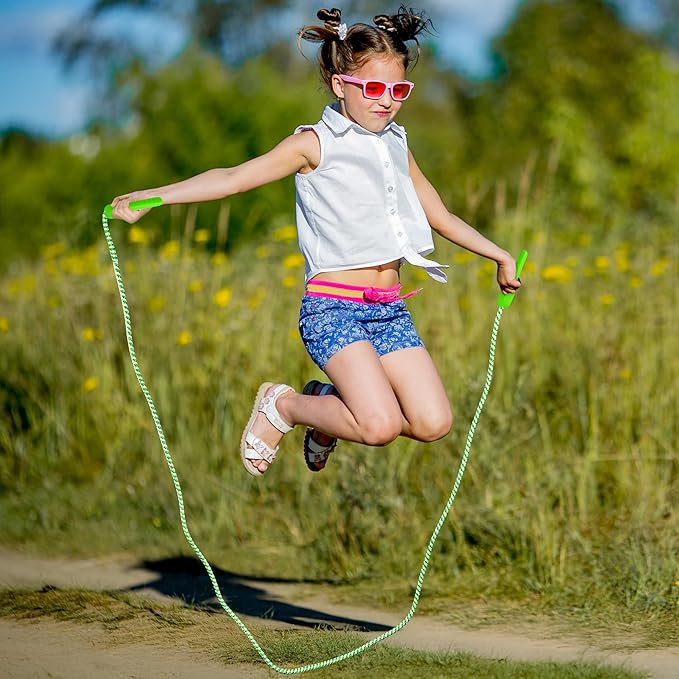 Kids Jump Rope, Colorful Nylon Skipping Ropes for Children, 7.78FT Adjustable Length, 5.51IN Handles, Lightweight Skipping Ropes Set for Indoor & Outdoor Play Fitness School Activities