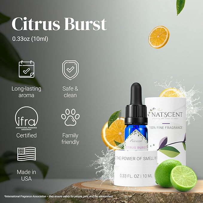 Citrus Burst Essential Oils for Diffusers for Home, Nature-derived Peony Essential Oil, Long-Lasting & Family-Friendly Diffuser Oils Scents, IFRA Certified, Cold Air & Ultrasonic - 0.33 oz
