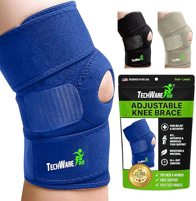 TechWare Pro Knee Brace Support - Knee Braces for Knee Pain. Relieves ACL, LCL, MCL, Meniscus Tear, Arthritis, Tendonitis Pain. Dual Stabilizers Non Slip Neoprene. Adjustable Bi-Directional Straps -5 Sizes