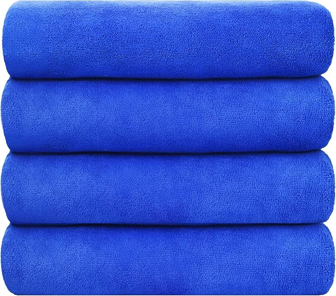 JML Microfiber Bath Towels, Extra Large Bathroom Towel Set, Pack of 4, 30" x 60" - Soft and Absorbent Towel for Hair, Swimming, Fitness, Sport, Yoga, Dark Blue