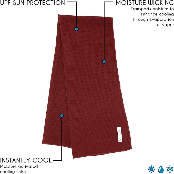 BUILTCOOL Adult Cooling Towel - Men & Women Chilly, Lightweight, Soft, Neck and Face Cooling Towel for Sport, Camping, Hunting, One Size, Pomegranate, 3 Pack