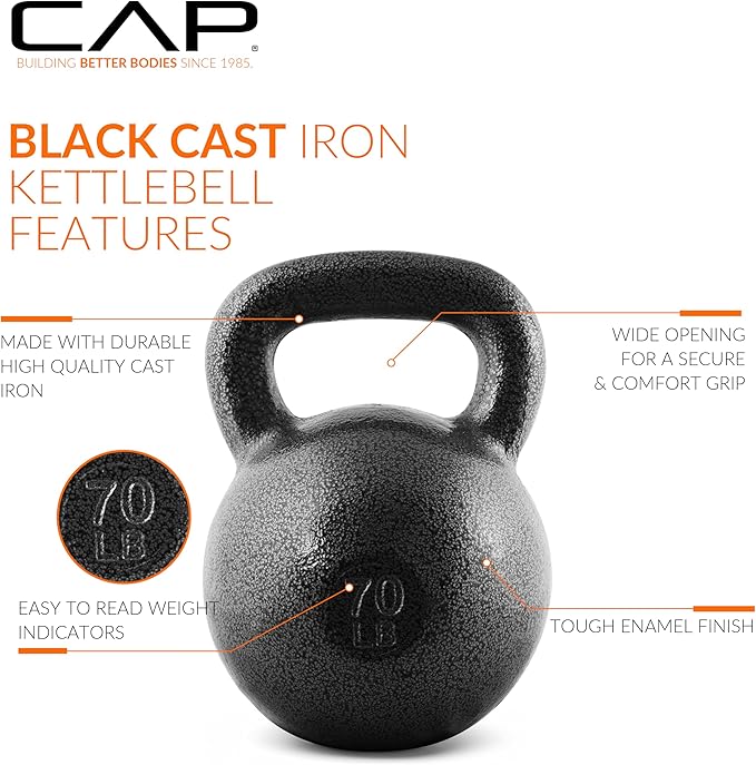 CAP Barbell Black Cast Iron Kettlebell Single or Set | 10-80 Lbs