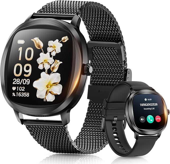 Women's 2pc Band Sports Watch/Smart Watch 1.72" Fitness Tracker with Heart Rate Monitor, 100+ Sports Modes, Sleep Tracking, 7-Day Battery, IP68 Waterproof (Black)
