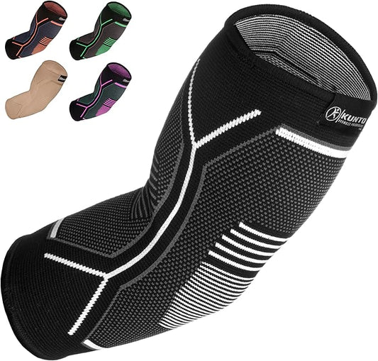Kunto Fitness Elbow Brace Compression Support Sleeve (Shipped From USA) for Tendonitis, Tennis Elbow, Golf Elbow Treatment - Reduce Joint Pain During Any Activity!