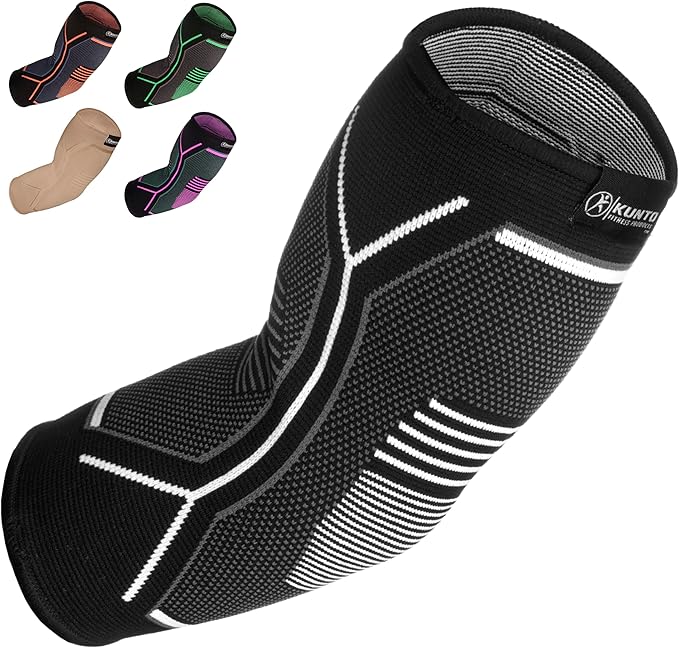 Kunto Fitness Elbow Brace Compression Support Sleeve (Shipped From USA) for Tendonitis, Tennis Elbow, Golf Elbow Treatment - Reduce Joint Pain During Any Activity!