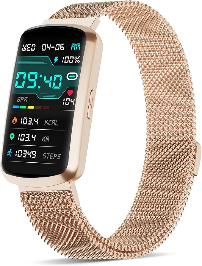 Health Fitness Tracker, Smart Watch with 24/7 Heart Rate and Blood Pressure Monitor, Activity Tracker with Blood Oxygen, 120 Sport Mode Waterproof Sleep Tracker for Women Men (Pink Gold)