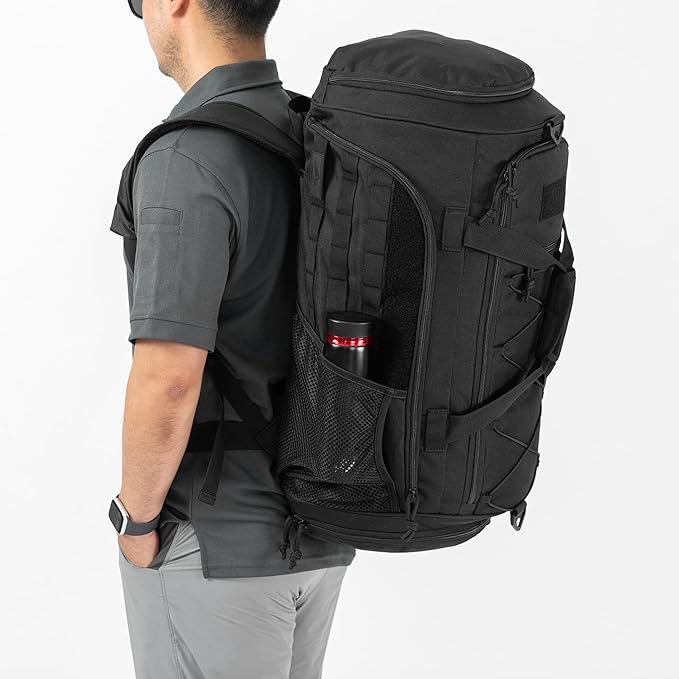 Gym Bag Military Duffle Backpack, Heavy Duty Travel Weekender Bag with Multiple Compartments Including Shoe Compartment Wet-dry Separation Compartment, Adjustable Shoulder Strap 60L Capacity