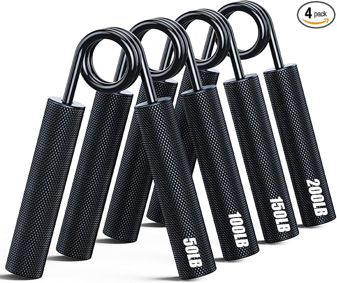 Grip Strength Trainer 4 Pack,50LB-200LB Metal Hand Grip Strengthener,Non-Slip Heavy-Duty Forearm Exerciser,Hand Gripper for Muscle Building and Hand Rehabilitation Exercising