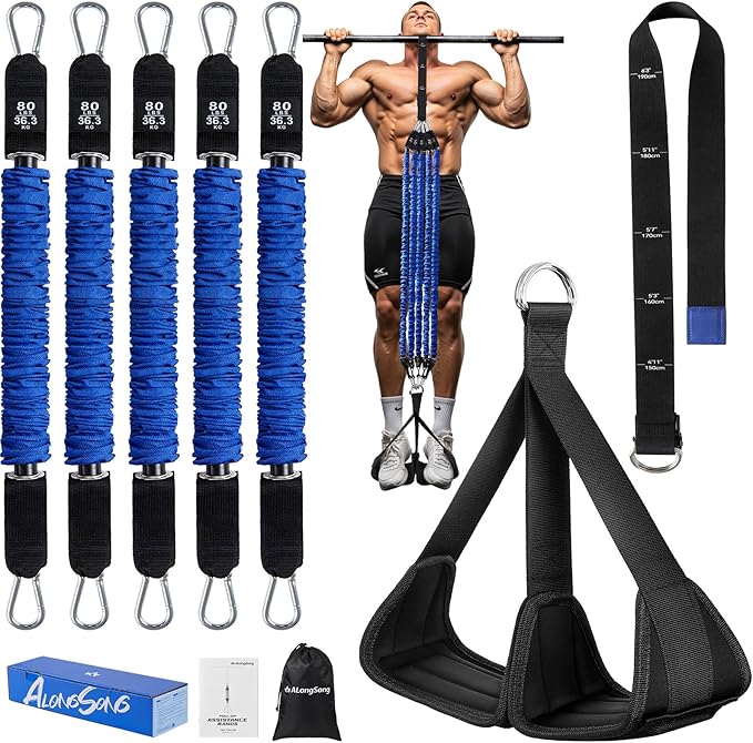 Pull Up Assistance Bands with Foot Support Pedal - 320LBS /400LBS Heavy Duty Resistance Bands Adjustable Weight/Height with 80Lbs Bands&Measured Strap for Strength Training Home Gym