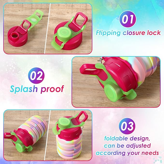 5 Pack Collapsible Water Bottles 17 oz Silicone Portable Lightweight Foldable Water Bottle with Carabiner Leakproof Reusable for Travel Camping Hiking Cycling Sport Outdoor(Rainbow)