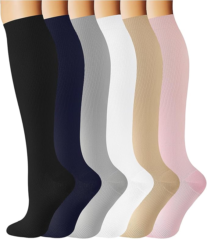 Breslatte Compression Socks for Women Men 10-14 mmHg Circulation Knee High Athletic Support Socks Running Travel Daily
