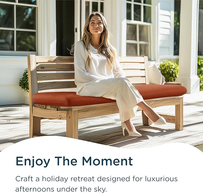 Codi Outdoor Bench Cushion for Patio Furniture 42x18x3 Inch – Linen Texture, Fade Resistant, Waterproof, Removable Cover, Comfortable High-Density Foam for Garden & Porch, Spice