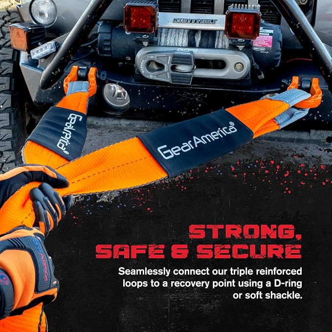 GearAmerica Off Road Recovery Kit, 9 Ton, Includes Tow Strap, Tree Saver, Snatch Block Pulley, D-Ring Shackles, Winch Line Dampener Bag, Gloves - Off Road Recovery Gear, 4x4, Black