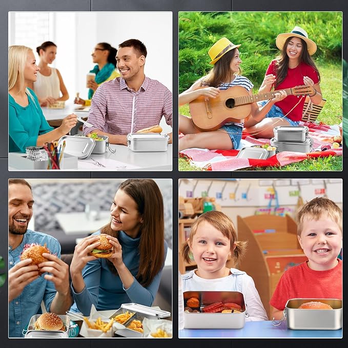 Umigy 12 Pcs Stainless Steel Food Containers Metal Bento Lunch Box Stainless Steel Food Storage Containers, Lockable Clips to Leak Proof, Reusable Dishwasher Snack Boxes for Work (4 Sizes)