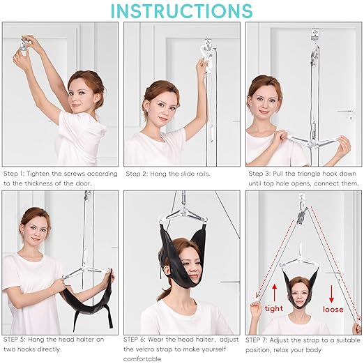 Cervical Neck Traction Device Over-The-Door, No Need for Handheld or Water Bag Portable Neck Stretcher,Effective Home Physical Therapy for Neck Pain Relief, 10 Adjustable Tension Levels