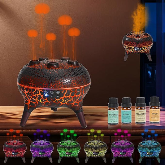 BOHOFAM Jellyfish Essential Oil Diffuser 250ML,Aroma Diffuser Hears Sound to Spray Dancing Jellyfish Mist,7 Colorful Lights, 4 * 10ML Hotel Collection Diffuser Oils Scents for Home Bedroom(Black)
