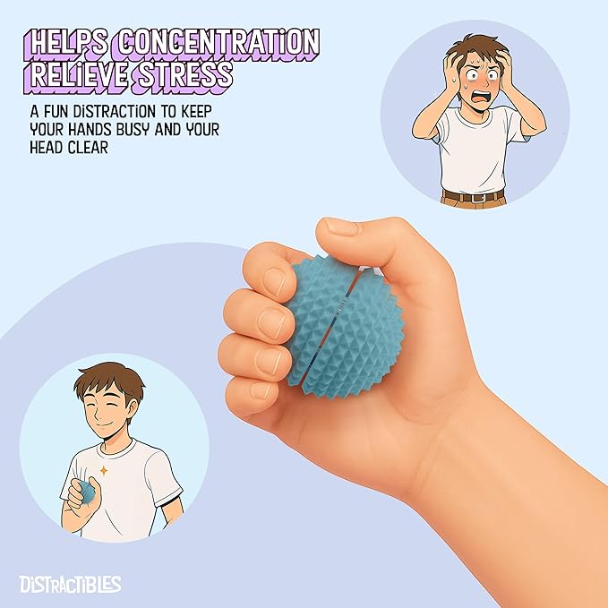 Round Spiked Sensory Fidget Clicker, Tactile Stimming Device with Mechanical Clicky Switches, Lanyard Attachment, Ideal for Pain Stim, ADHD, Autism & Stress Relief (Blue, Large)