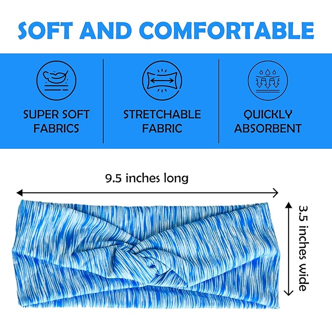 Lotus78, Pack of 6 Wide Headbands for Women Non Slip, Fashionable Sports Hair Bands for Women's Hair, Soft Elastic Stretchy Head Bands, Yoga Workout Headbands for Women Daily Fashion (Element)
