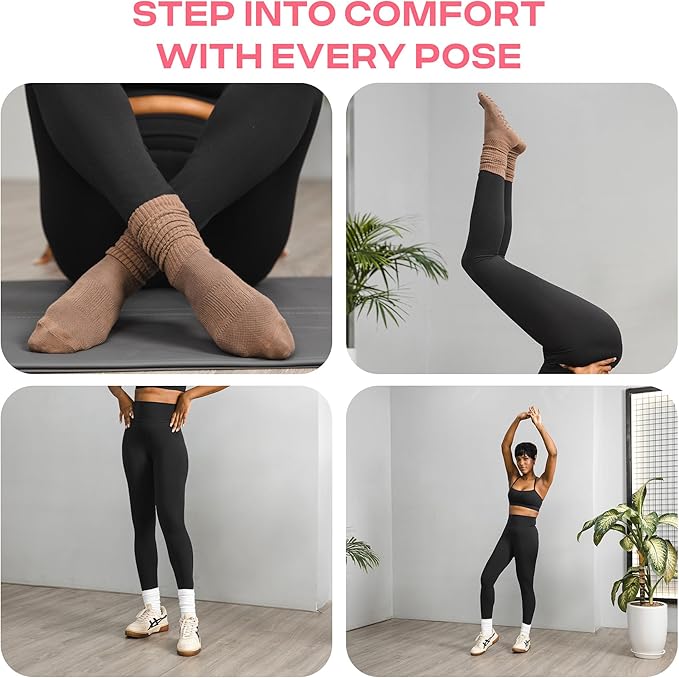 CoolMate Pilates Socks with Grips for Women, Yoga Socks, Crew Non Slip Women for Workout, Barre, Pilates Gifts