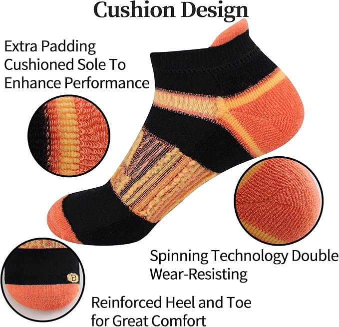 BIOAUM Cushioned Men's Ankle Socks, 6 Pairs Cotton Athletic Sport Breathable Low Cut Socks for Running Size 8-9.5/10-13/12-14
