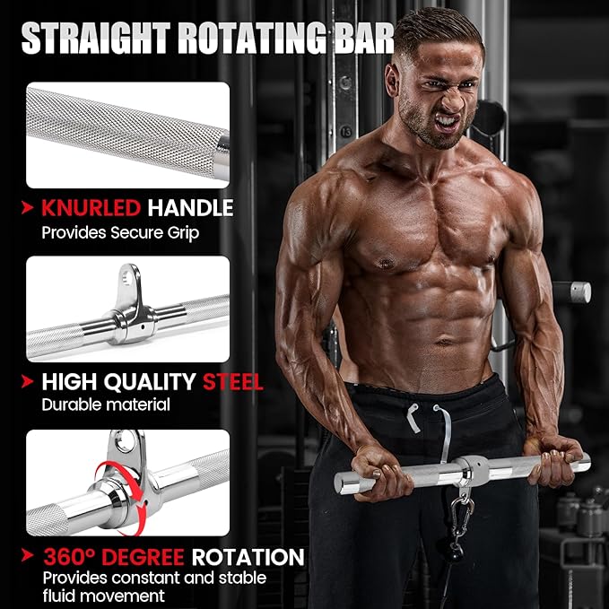V-Shaped Bar Straight Rotating Bar Curl LAT Pull Down Bar D Handle Double D Row Handle LAT Pulldown Attachments Cable Machine Attachment for Home Gym