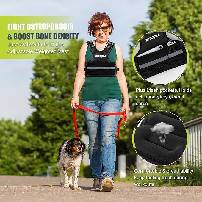 Weighted Vest Adjustable Weights for Women, 6-12 Lbs Weight Vest for Walking with Plus Size Pocket, Ruck Vest with 6 Ironsand Weights & Reflective Strip for Running, Workouts & Strength Training