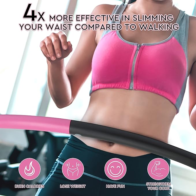 Weighted Hula Hoop for Adults - 2.8lb Detachable Exercise Hoop - Fun & Portable Fitness Circle with Jump Rope, Resistance Band & Carry Bag