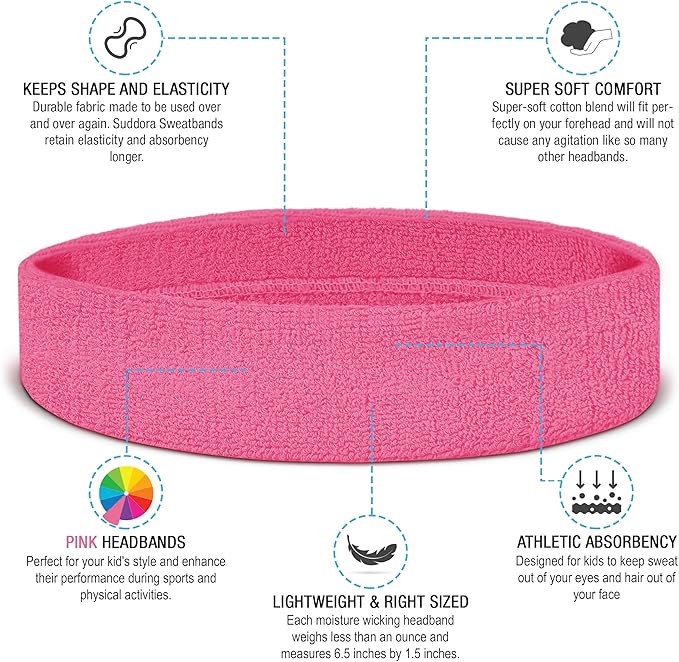 Suddora Sweatbands for Kids, Moisture Wicking 2 Wristbands and 1 Headband Set, Soft and Skin-Friendly Fabric, Moisture-Wicking Athletic Sweat Bands for Basketball, Baseball, Soccer