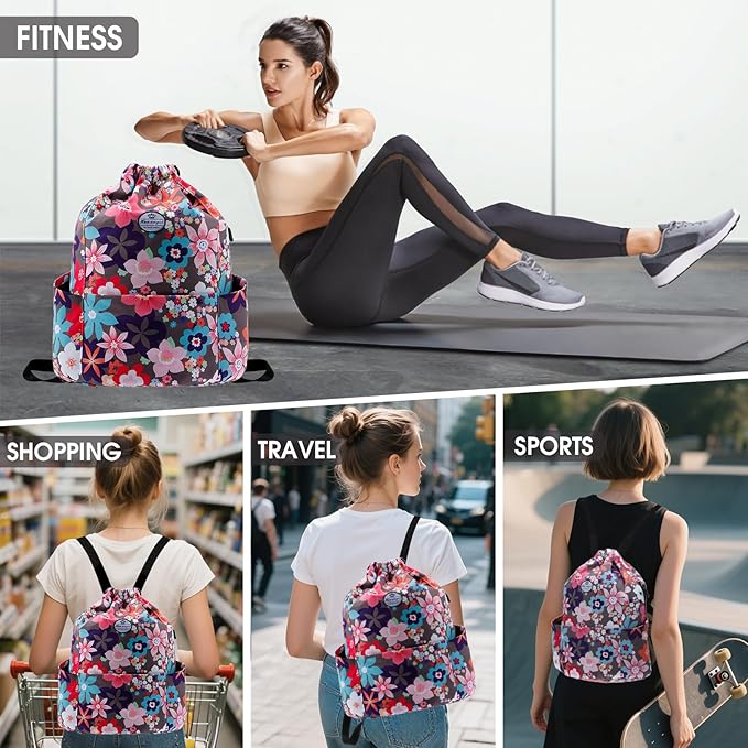HUA ANGEL Drawstring Backpack Bag, Sport Gym Sackpack Lightweight Small Gym Bag for Men Women Pull String Sport Beach Bag