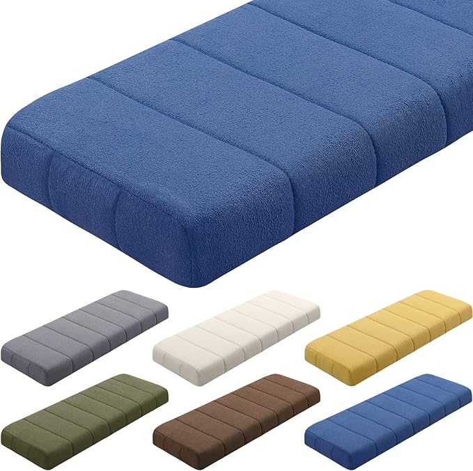 Wenqik Bench Cushion 42x16x4 Inch for Indoor Outdoor Furniture Tufted Thicken Bay Window Seat Cushion Non Slip Waterproof Dining Piano Bench Pad Pillow Anti Cat Scratch for Patio Porch Swing, Blue