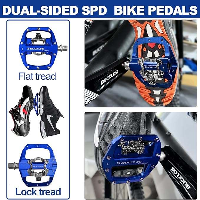 BUCKLOS SPD Pedals PD-M680 Mountain Bike Clip in SPD Flat Combo Dual Sided Pedals - Road Bike MTB Clipless Sealed Bearing Bicycle Clips Pedal Compatible with Shimano SPD Cleats (Black…