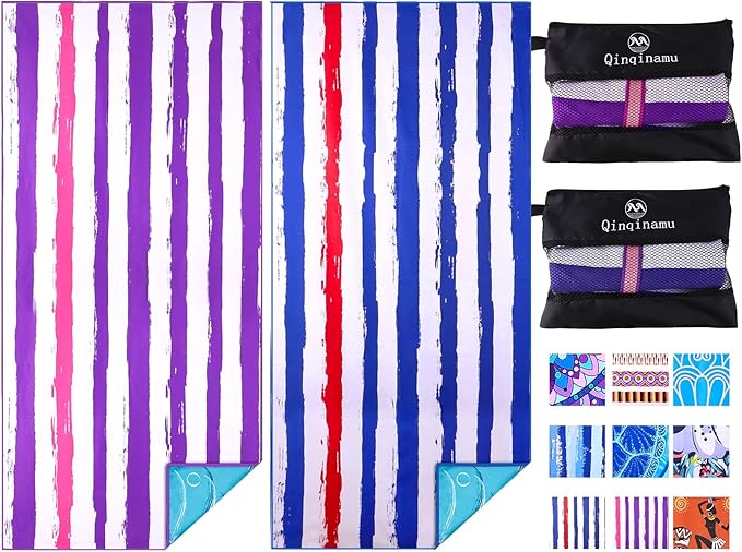 2 Pack Microfiber Oversized Lightweight Beach Towel 71"x32" XL Extra Large Thin Sand Free Towels Travel Swim Pool Yoga Gym Camping for Adults Women Men Beach Essentials Accessories Vacation Gift