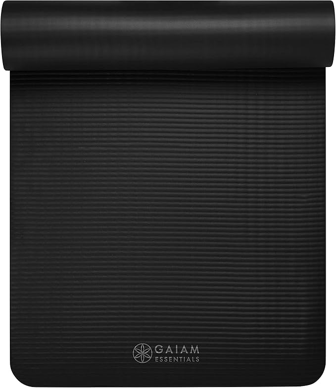 Gaiam Essentials Thick and Thin Yoga Mat Fitness & Exercise Mat with Easy-Cinch Carrier Strap