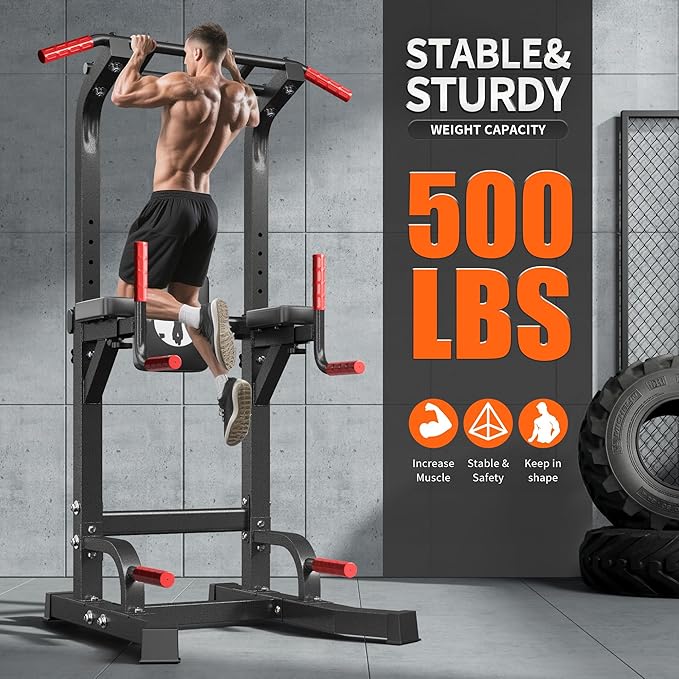 SogesPower Multi-Function Power Tower Pull Up Bar Station Pull Up Dip Station for Home Gym, Adjustable Height Pull Up Bar Stand Dip Bar Strength Training Workout Equipment