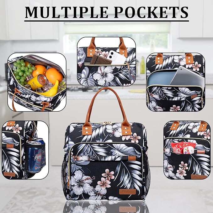 Hibiscus Lunch Box for Women Adult Insulated Lunch Bag Ladies Lunch Tote Bag for Work Loncheras para Mujer de Trabajo
