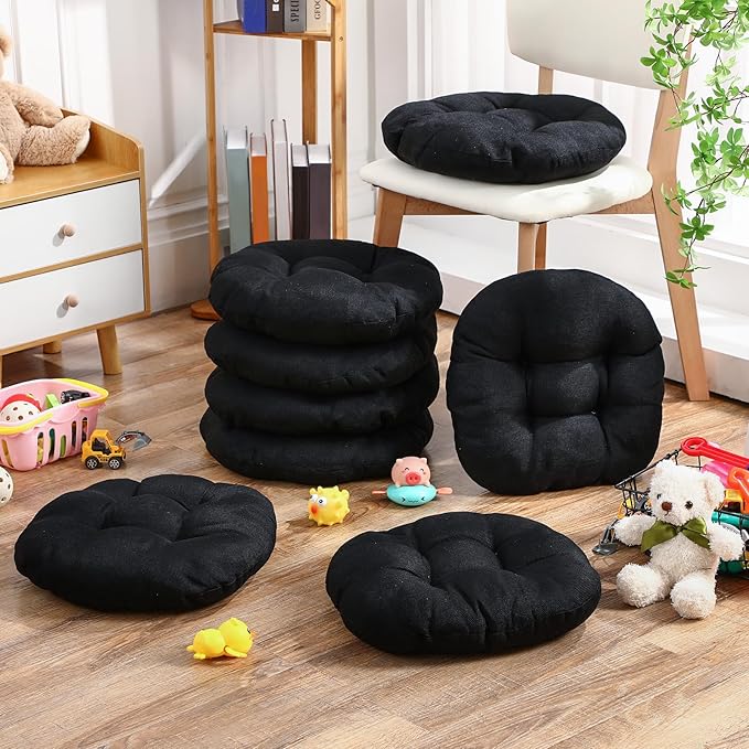 Fumete 8 Pcs 16 Inch Round Floor Cushions for Kids and Toddlers, Flexible Seating Classroom Furniture Floor Pillow for Home, Daycare, Preschool, Yoga and Meditation (Black)
