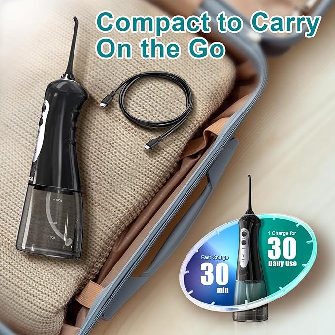 Nicefeel Cordless Water Dental Flosser – 300ML BPA-Free Portable Oral Irrigator, 3 Cleaning Modes, Fast Charge, IPX7 Waterproof for Teeth, Gums & Tonsil Stones – Home & Travel Use