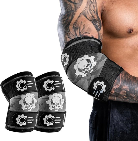 MANUEKLEAR 5mm Neoprene Weight Lifting Elbow Sleeves for Men (1 Pair), Elbow Sleeves Weightlifting Men with 2 Adjustable Compression Straps for Bench and Powerlifting & Weightlifting