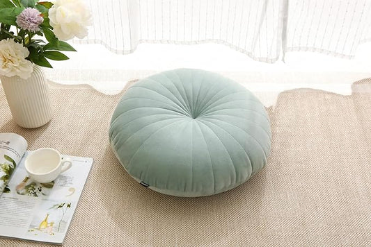 Floor Pillow Meditation Cushion Round Large Floor Pillows Seating for Adults, Velvet Thick Floor Cushions for Yoga Living Room Balcony Outdoor Tatami 18inch（Green）