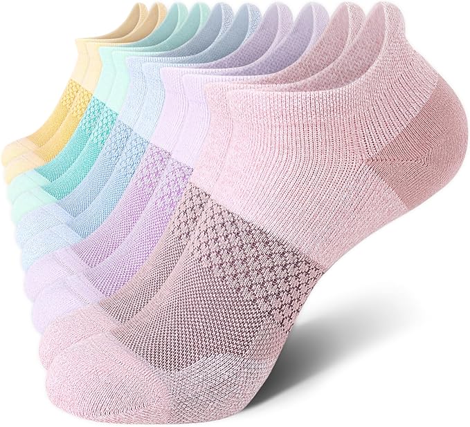 CS CELERSPORT 5 Pairs Women's Ankle Running Socks Cushioned Athletic Sport Socks with Tab