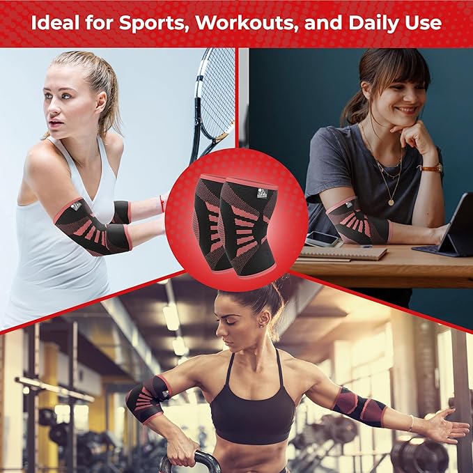 Nordic Lifting Elbow Compression Sleeves (1 Pair) for Men & Women - Support for Pain Relief, Tendonitis, Golfer’s & Tennis Elbow - Weightlifting Brace for Workout, Arm & Joint Recovery