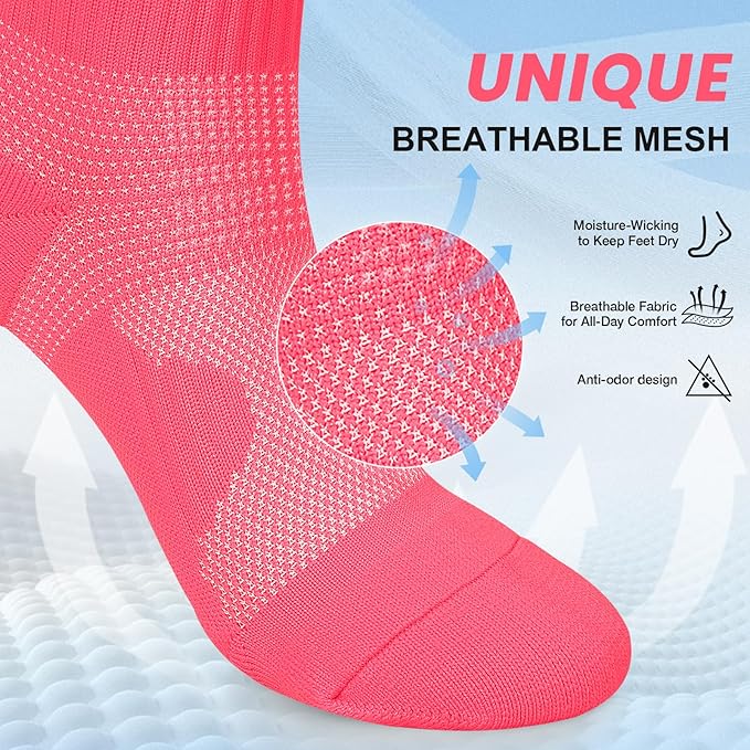 DHSO 7 Pairs Cushioned Ankle Compression Socks for Women Plantar Fasciitis Running Wicking Socks with Arch Support