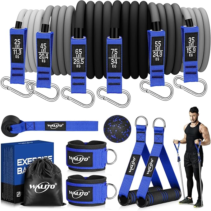 WALITO Resistance Bands Set - Exercise Bands with Handles, Door Anchor, Legs Ankle Straps, for Heavy Resistance Training, Physical Therapy, Muscle Training, Yoga, Home Workouts, Gym