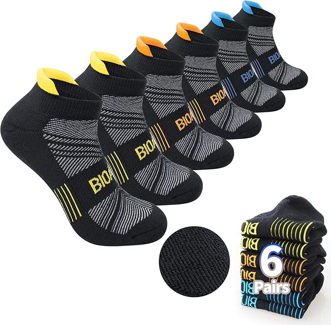 BIOAUM Cushioned Men's Ankle Socks, 6 Pairs Cotton Athletic Sport Breathable Low Cut Socks for Running Size 8-9.5/10-13/12-14