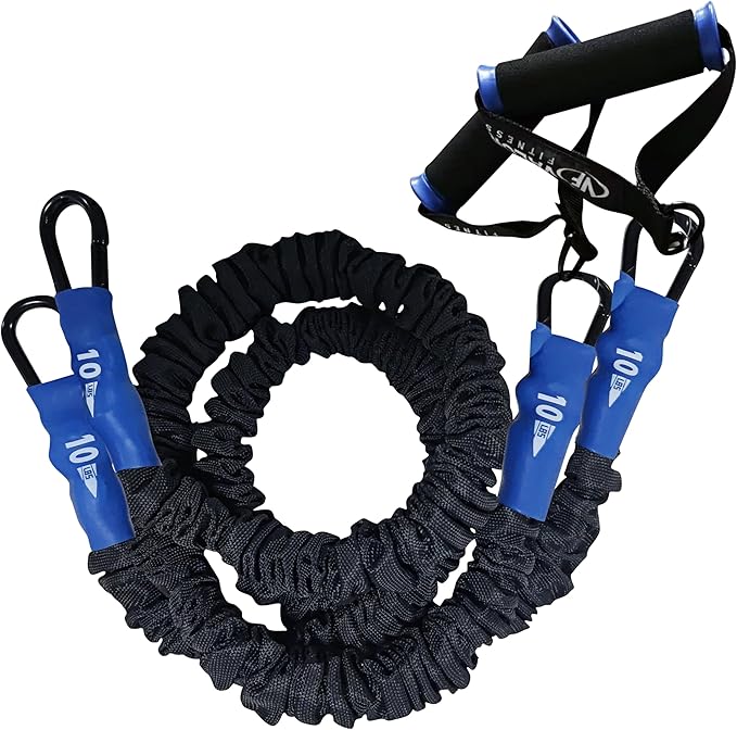 Valor Fitness Resistance Bands - 5lb to 25lbs - Carabiners Attached & 2 Bands per Weight Option with Handles– Sheath Covered - Strength Training New Compact 39" Design - Wall Door Rack Mount Options